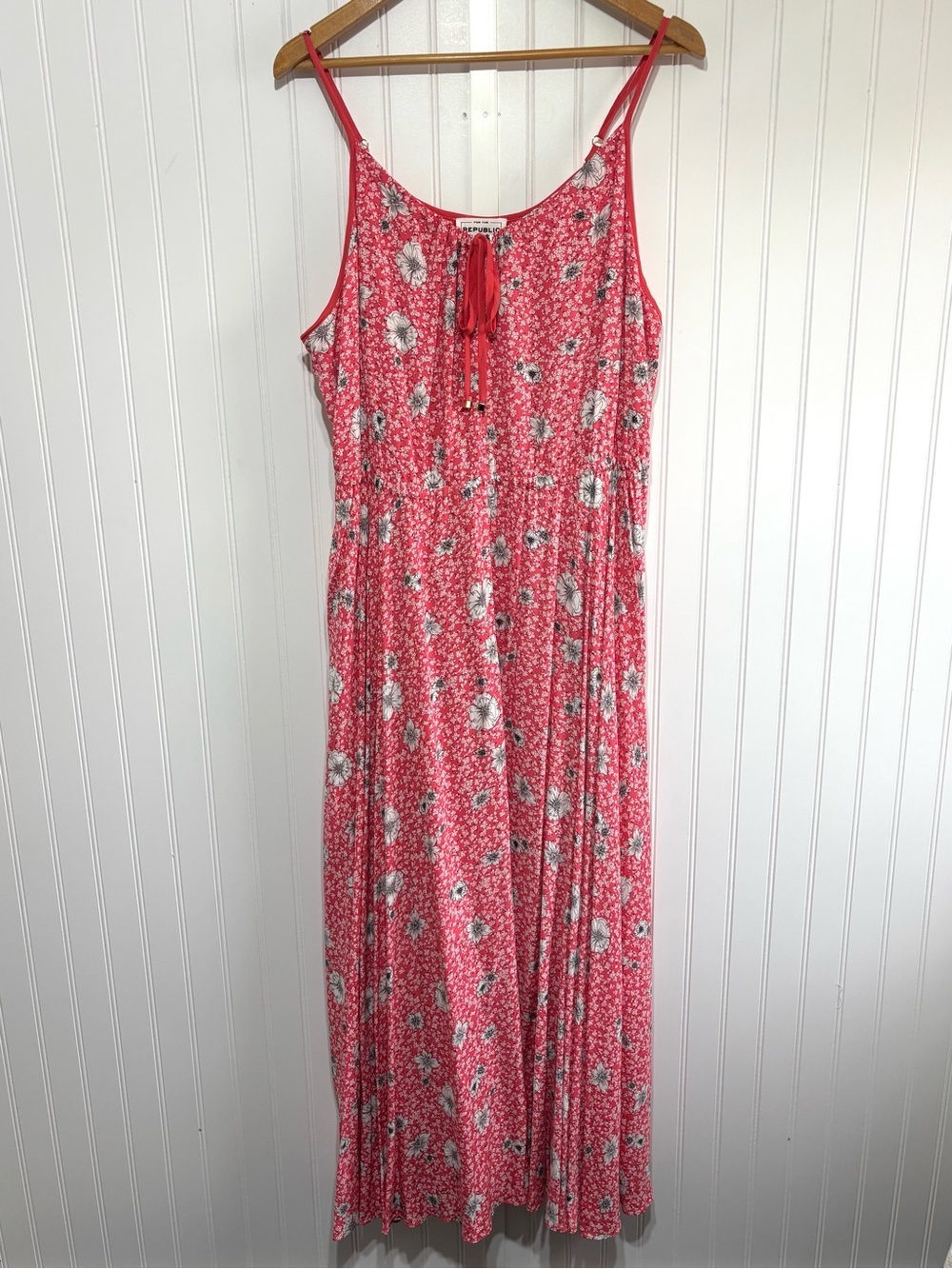 For The Republic Floral Flowy Maxi Dress XL Pink Coral Rayon Lined Feminine Boho - Picture 2 of 14